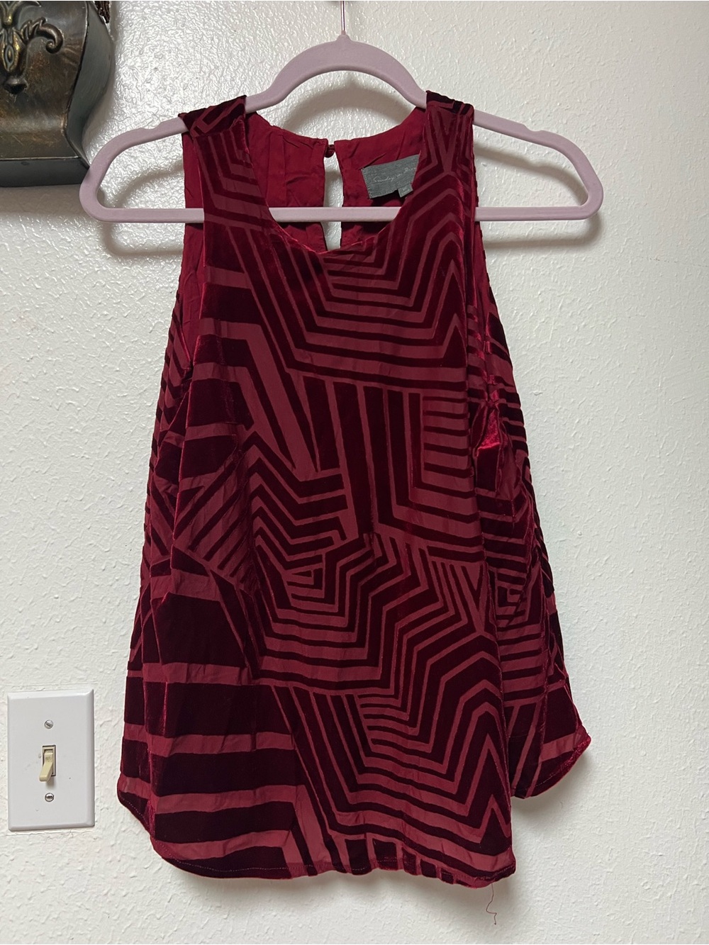 Anthropologie Sunday in Brooklyn Burgundy Geo-Print Velvet Sleeveless Top